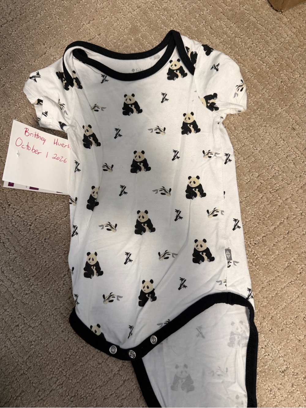 Kyte BABY White Panda Print Short-Sleeve One-Piece with Black Trim